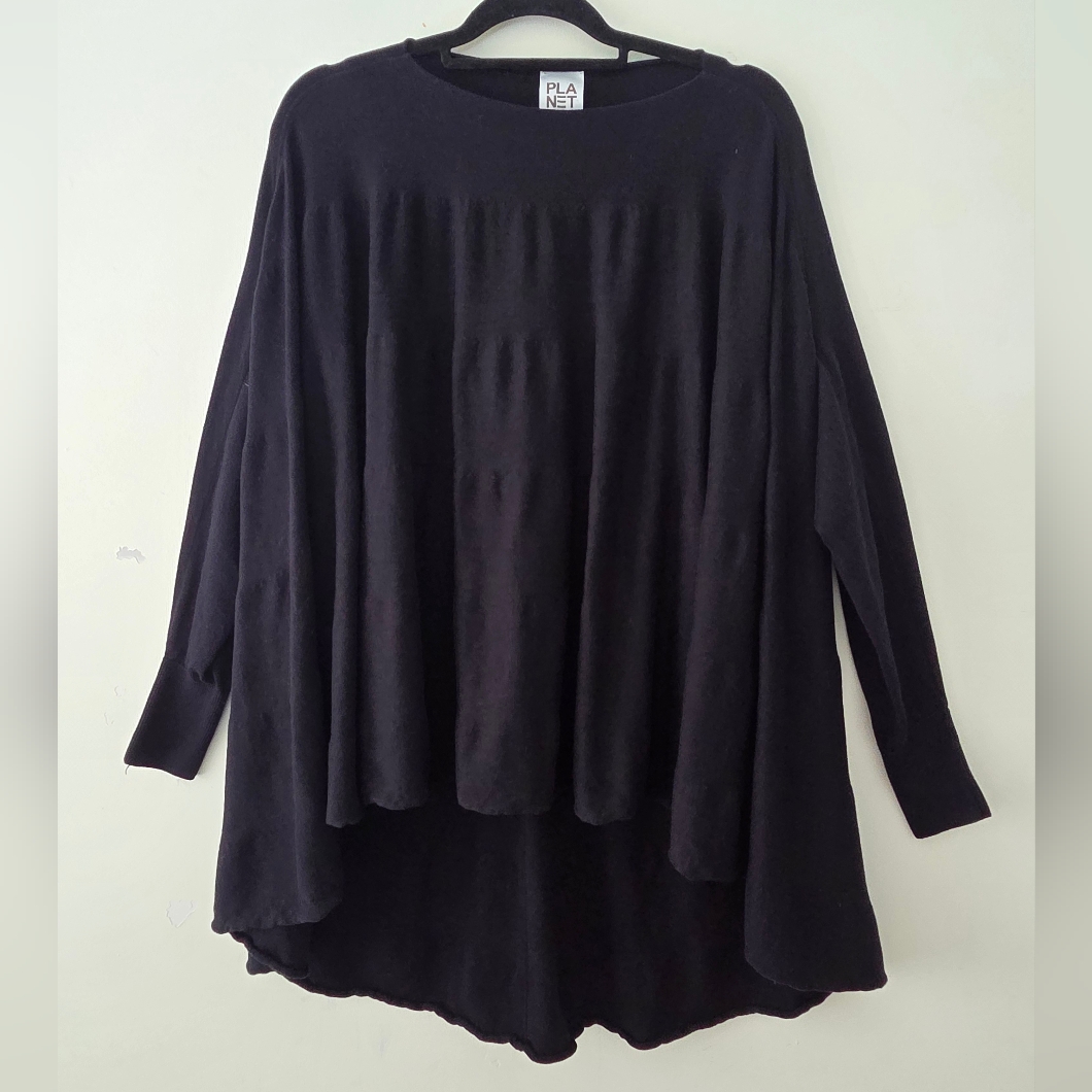 Planet By Lauren G Black Pima Blend Asymmetrical Swing Boxy Tunic Top Os (3)